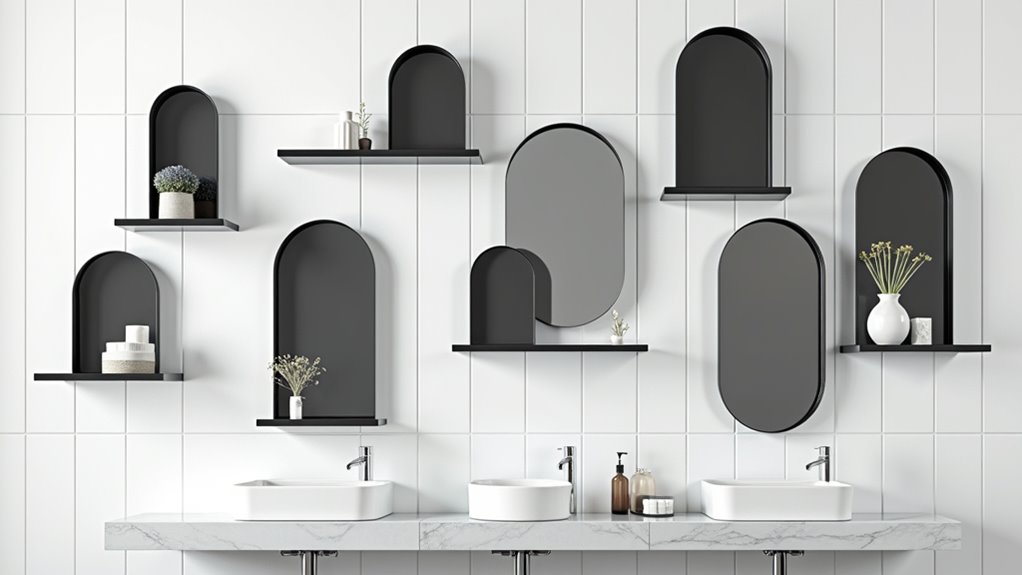 black mirrors with shelves