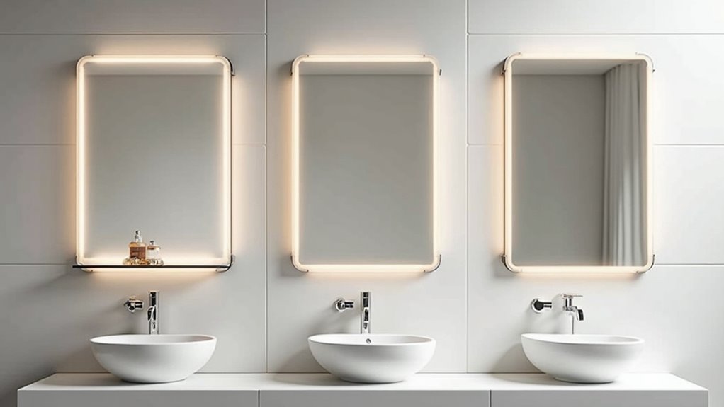 elegant backlit mirror shelf