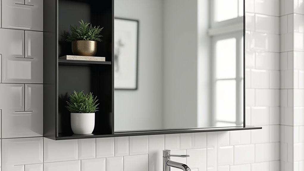 elegant black mirror shelves