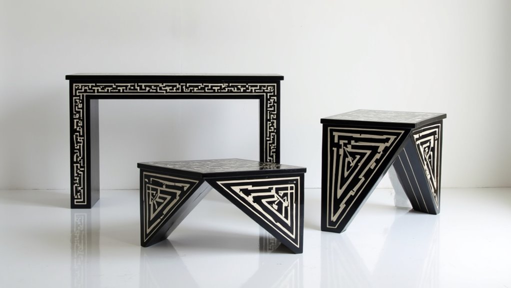 handcrafted geometric bone console