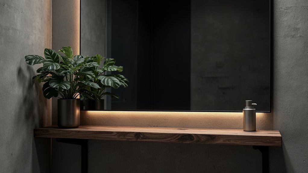 industrial black mirror shelves