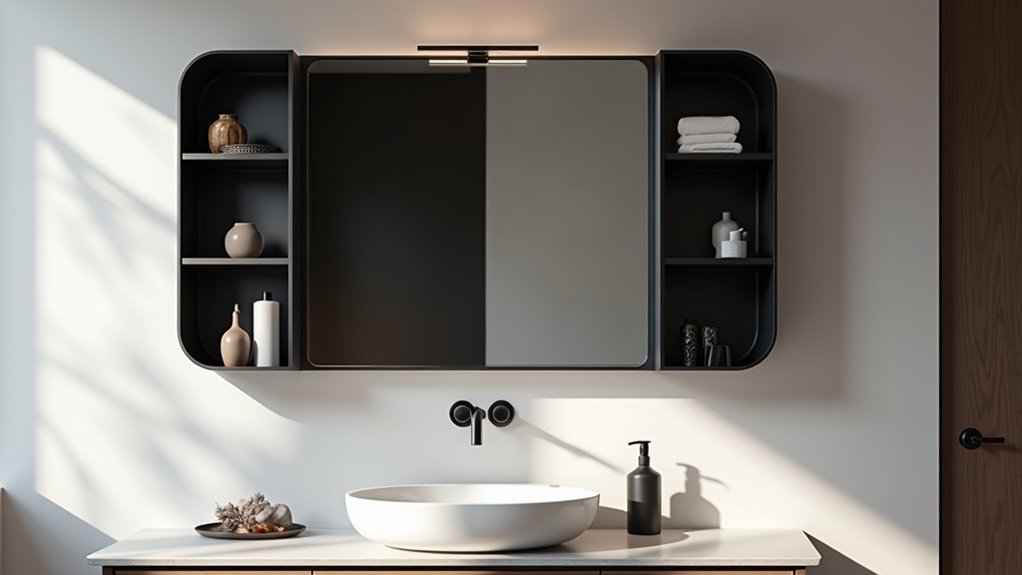 rounded black bathroom mirrors