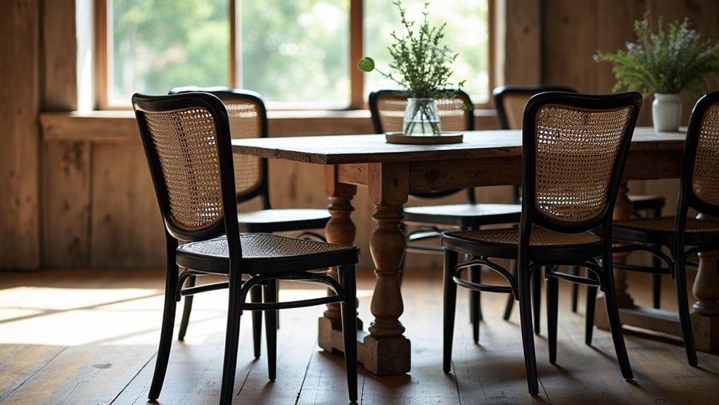 rustic black rattan chairs
