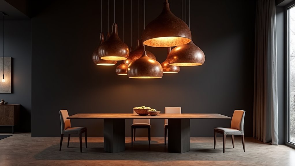 clustered copper pendant lighting