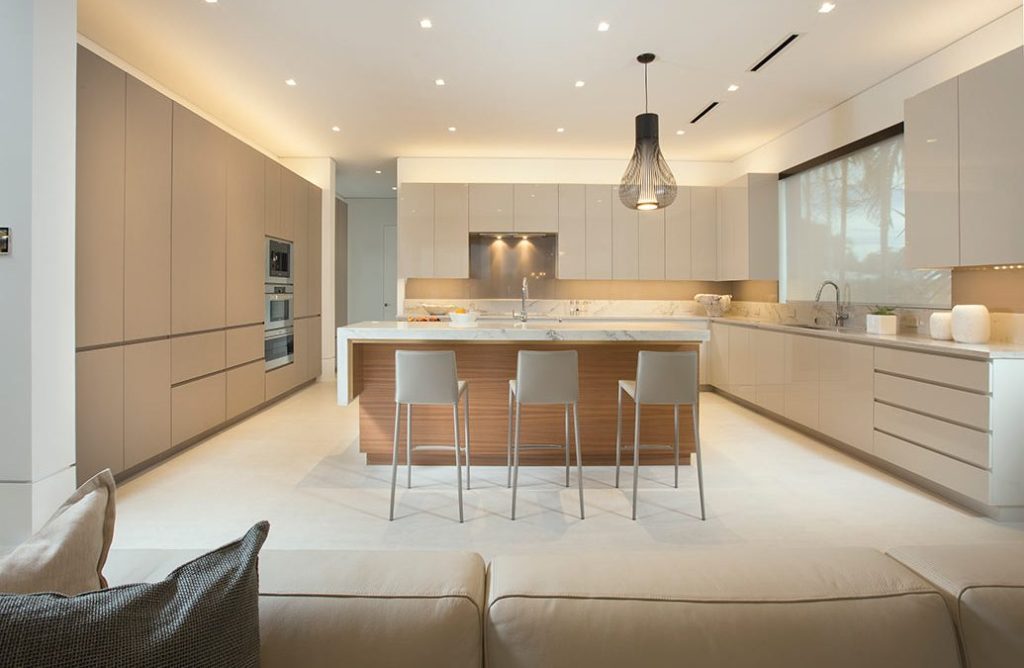 pendant lights over a breakfast bar
